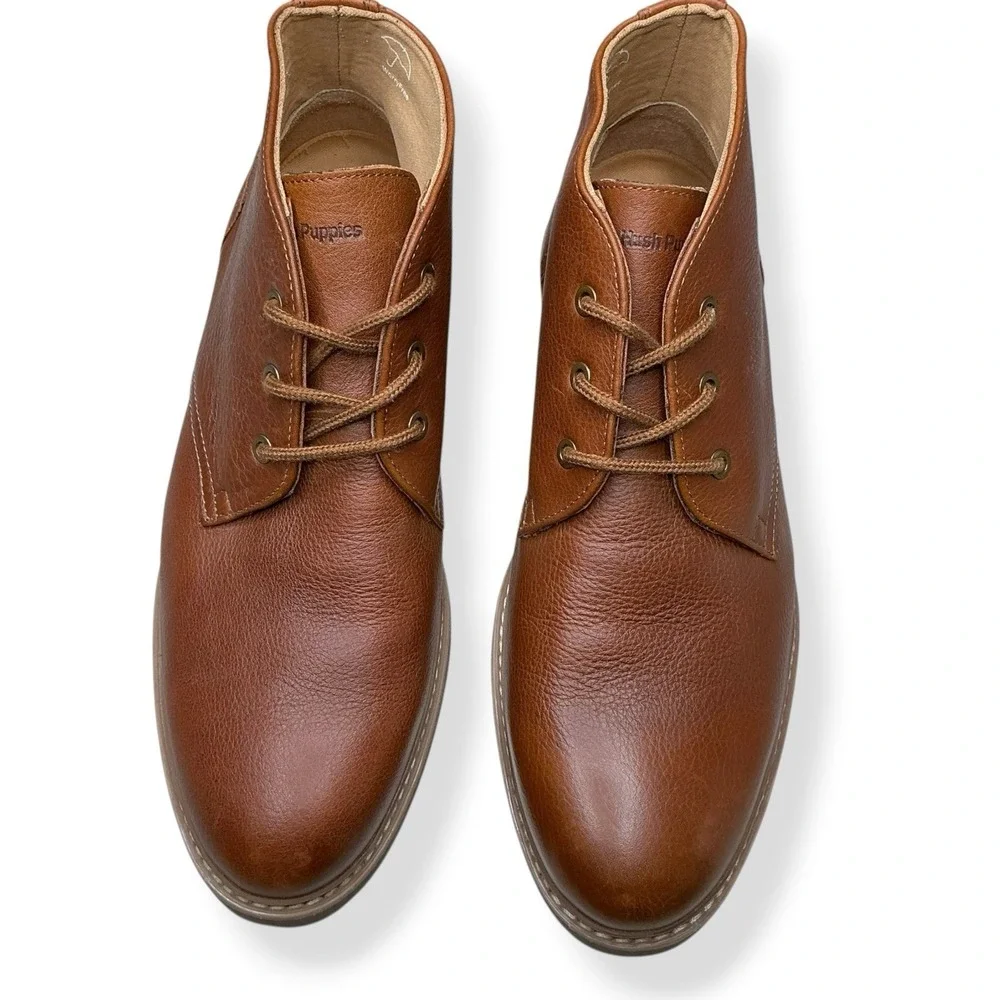 Hush Puppies Detroit Chukka Boots Men Size 10 Cognac Tan Leather Lace Up